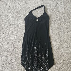 Perseption Black and Silver One Shoulder Cocktail Dress